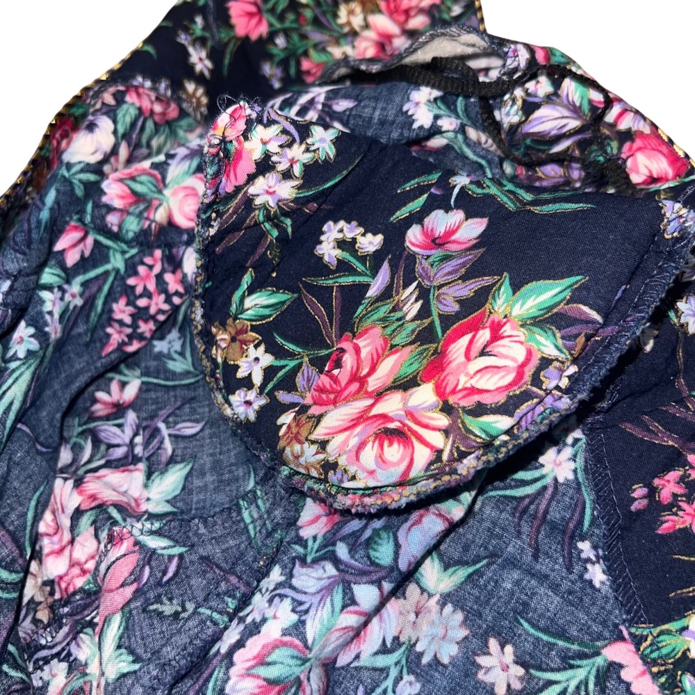 Vintage 80s 90s Good Times Navy Floral Skirt Set Pearl Buttons Size 14 USA - Picture 7 of 13